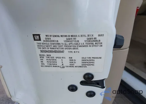 2004 Buick Rendezvous Cx z USA, uszkodzony, nr VIN 3G5DA03E64S503947